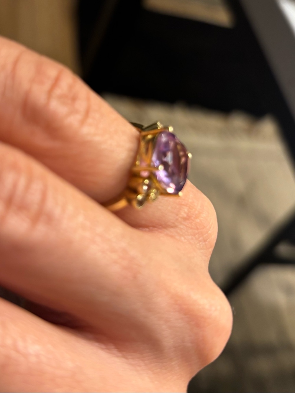 925 esterling silver India Gold Ring with Purple Gemstone - Women's Jewelry - Picture 3 of 7